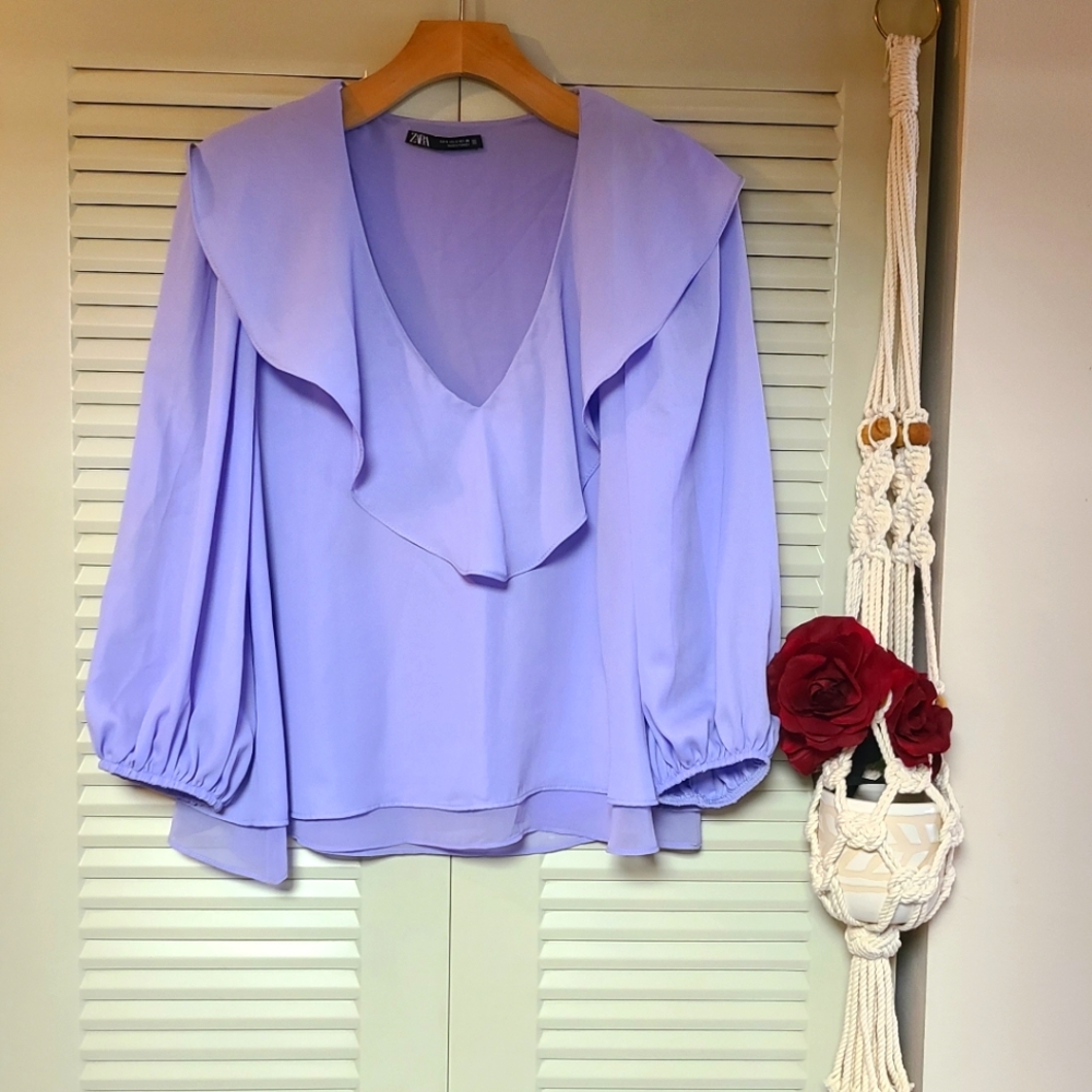 Zara Lavender Ruffle Blouse